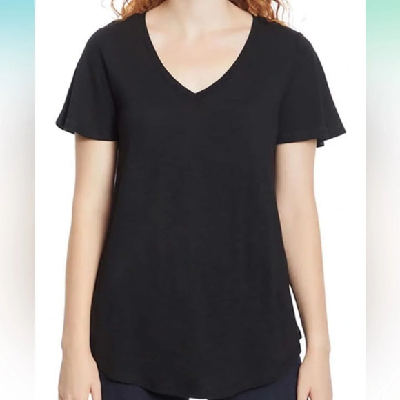 NWT Jessica Simpson Women's Carly Flutter Short Sleeve Tee Shirt Black - Picture 1 of 3